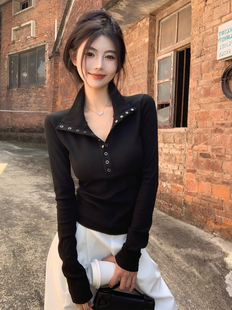 Real shot design retro slim long-sleeved outer knitted top American sweet and spicy inner base layer winter
