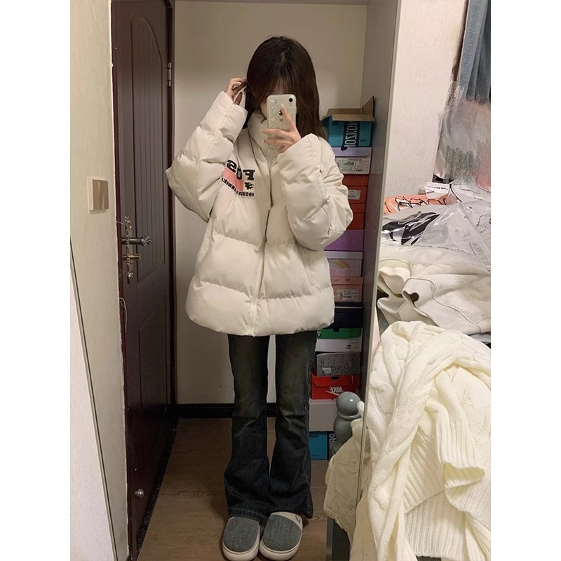 Hand-stuffed cotton padded jacket winter new loose thickened cotton coat printed coat for women