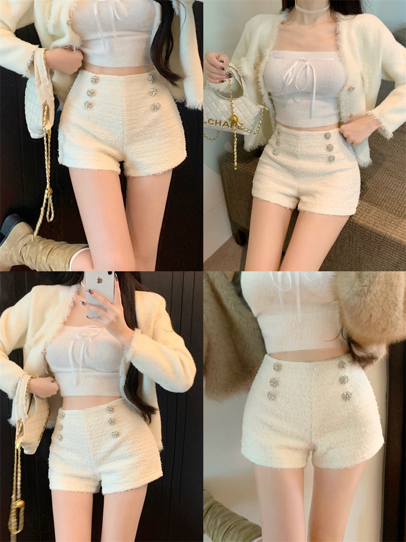 Real shot!  !  Xiaoxiangfeng Woolen Shorts Women's Thickened New Style High Waist Casual Versatile Slim Hot Girls Wear Outerwear