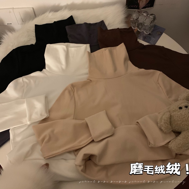 實拍 百搭打底磨毛絨絨保暖冬季高領內搭磨毛打底衫秋冬上衣