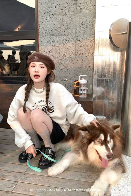 aaaaxbbb美高棒球會 復古印花衛衣女圓領寬鬆oversize秋冬b備上衣