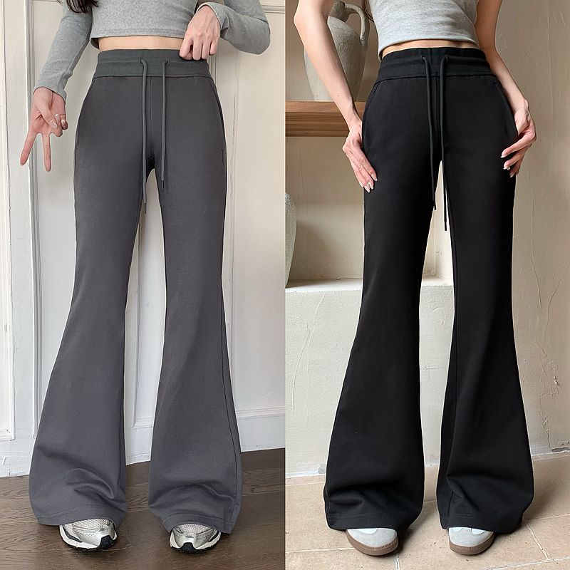 Real shot of American retro hottie style versatile micro-flared yoga sweatpants for women slimming elastic low-waisted pants
