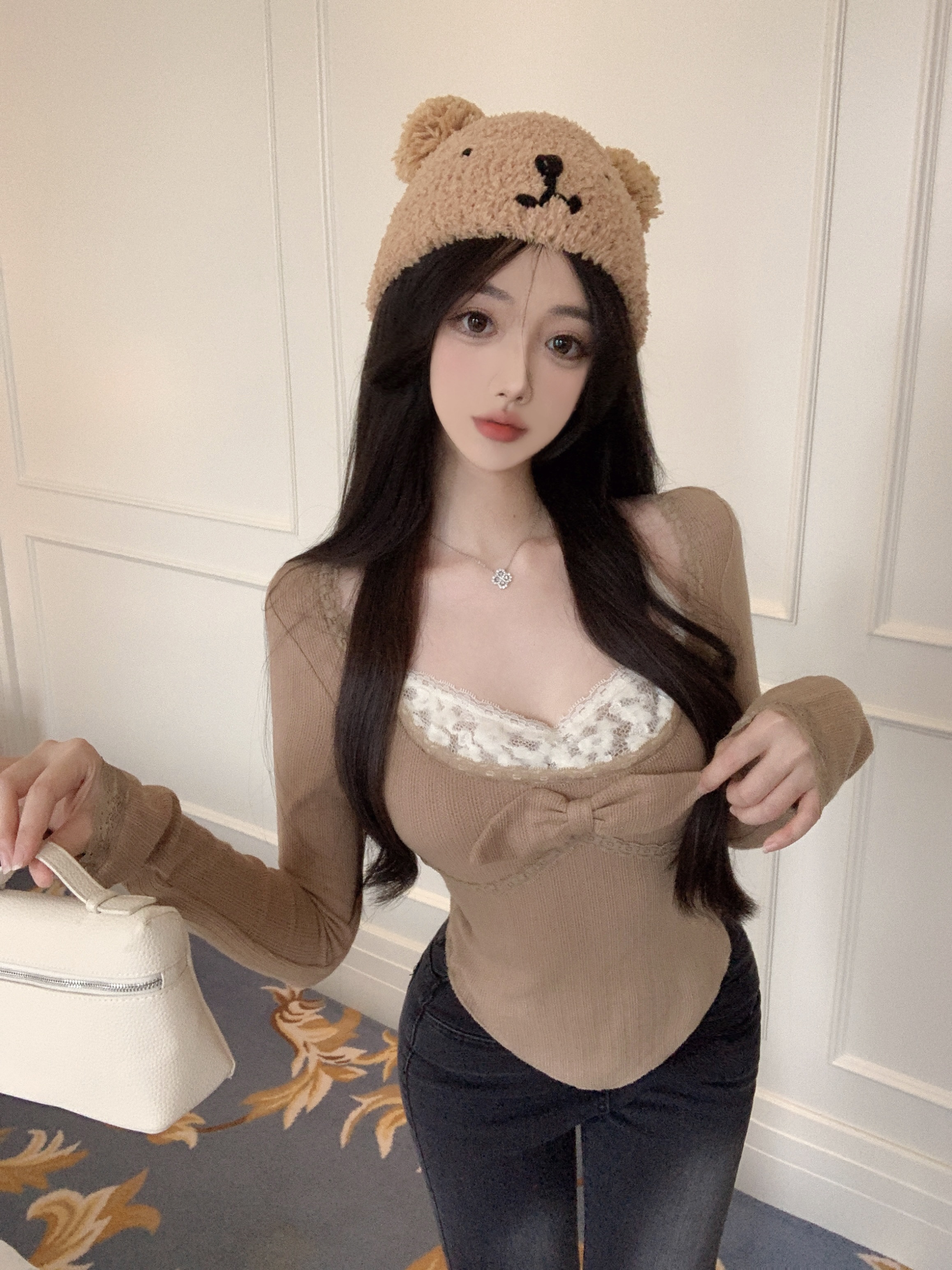 實拍 修身長袖針織衫女秋冬季設計感毛衣顯瘦上衣