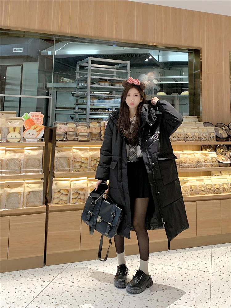 Real shot~College style black long and short cotton jacket for women 2023 new thickened cotton outer jacket