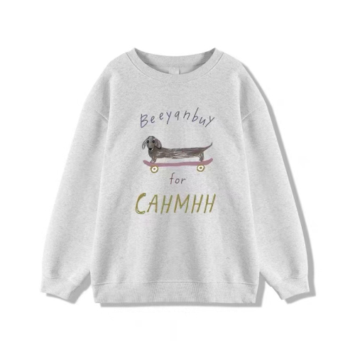 Cotton Blends Slim Fit 310g Puppy Print American Style Hooded Crew Neck Sweatshirt for Women - Autumn/Winter