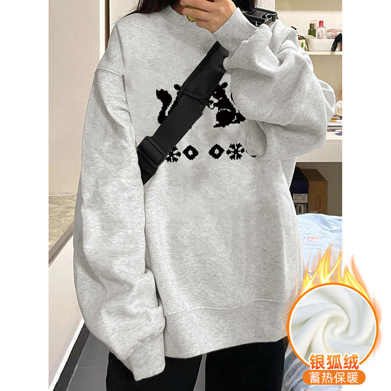 華棉複合銀狐絨 秋冬新款圓領衛衣女