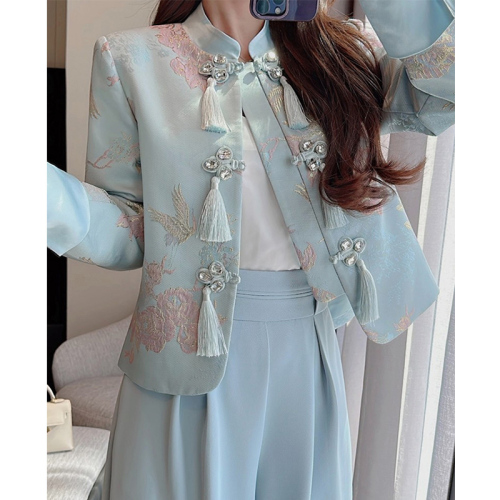 Quality Inspection Official Picture New Chinese Style National Style Jacket Women's Autumn New Style Exquisite Embroidery Design Stand Collar Suit Long Sleeve Top