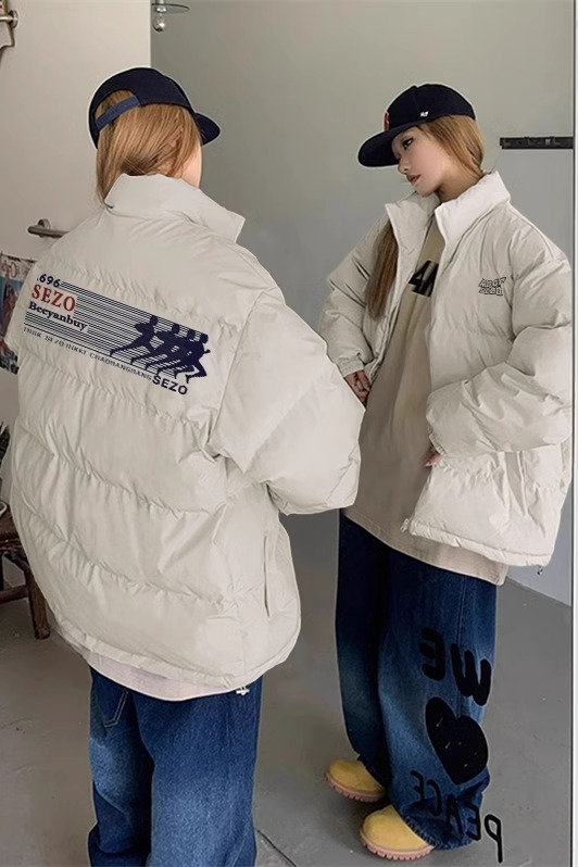 Hand-stuffed cotton padded jacket winter new loose thickened cotton coat printed coat for women