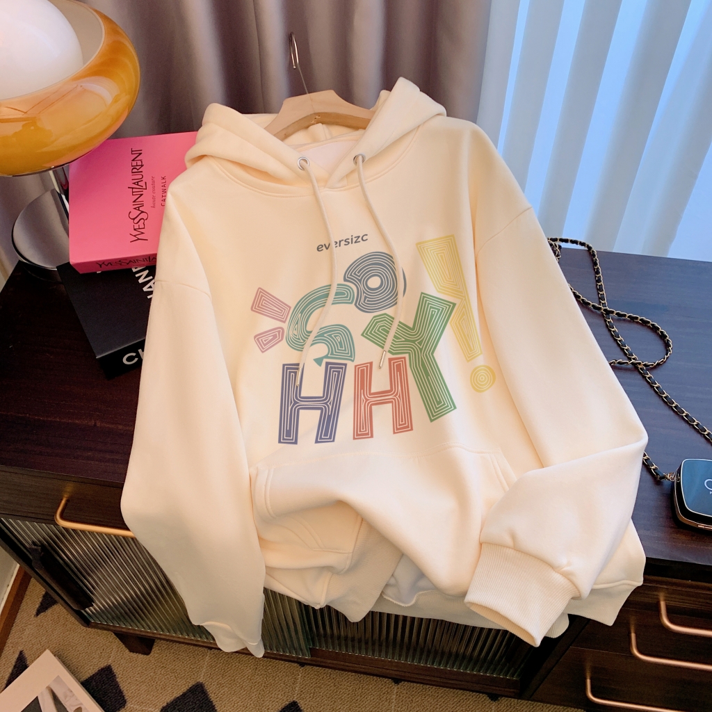 實拍  華棉薄款310g/加絨410g秋冬裝衛衣女印花大碼女裝