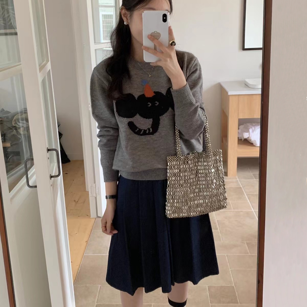 卡通毛衣套頭女春秋小個子高級感寬鬆外搭百搭針織衫初秋長袖上衣