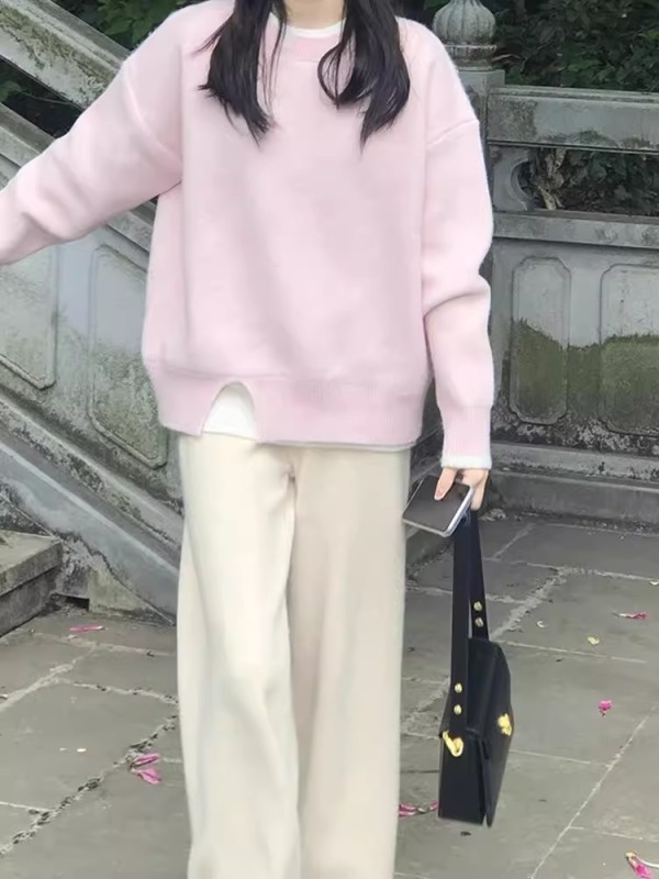 深秋冬女裝2023茶系微胖時尚高級感慵懶風毛衣寬鬆毛針織衫