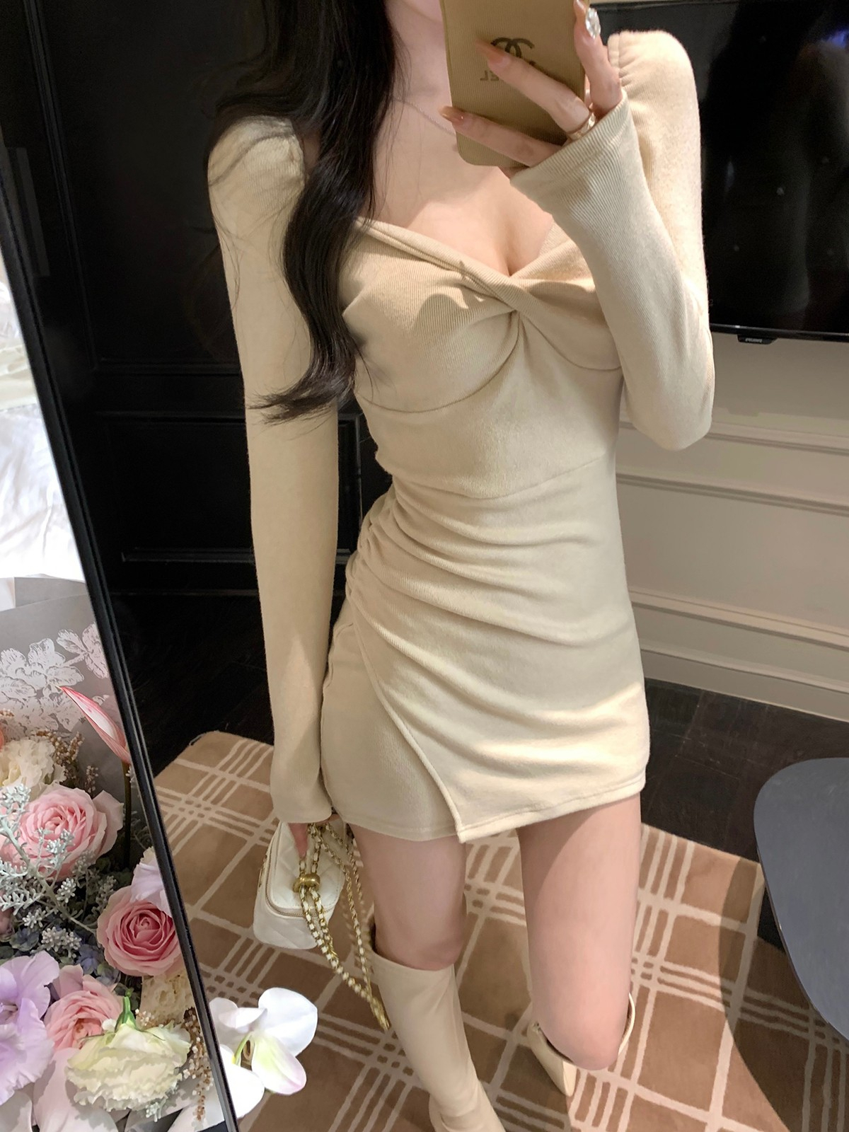 氣質修身性感顯身材針織連衣裙女秋冬季新款超好看打底包臀短裙子