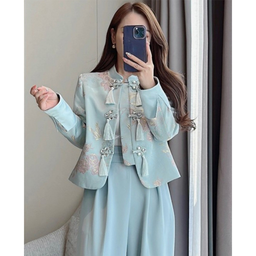 Quality Inspection Official Picture New Chinese Style National Style Jacket Women's Autumn New Style Exquisite Embroidery Design Stand Collar Suit Long Sleeve Top