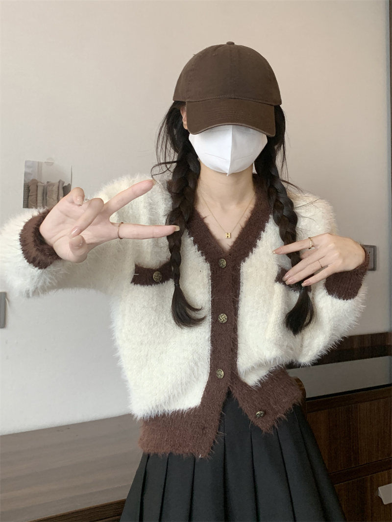 實拍 新款水貂絨毛衣高級感毛毛針織開衫上衣