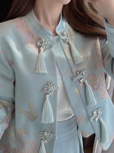 Quality Inspection Official Picture New Chinese Style National Style Jacket Women's Autumn New Style Exquisite Embroidery Design Stand Collar Suit Long Sleeve Top