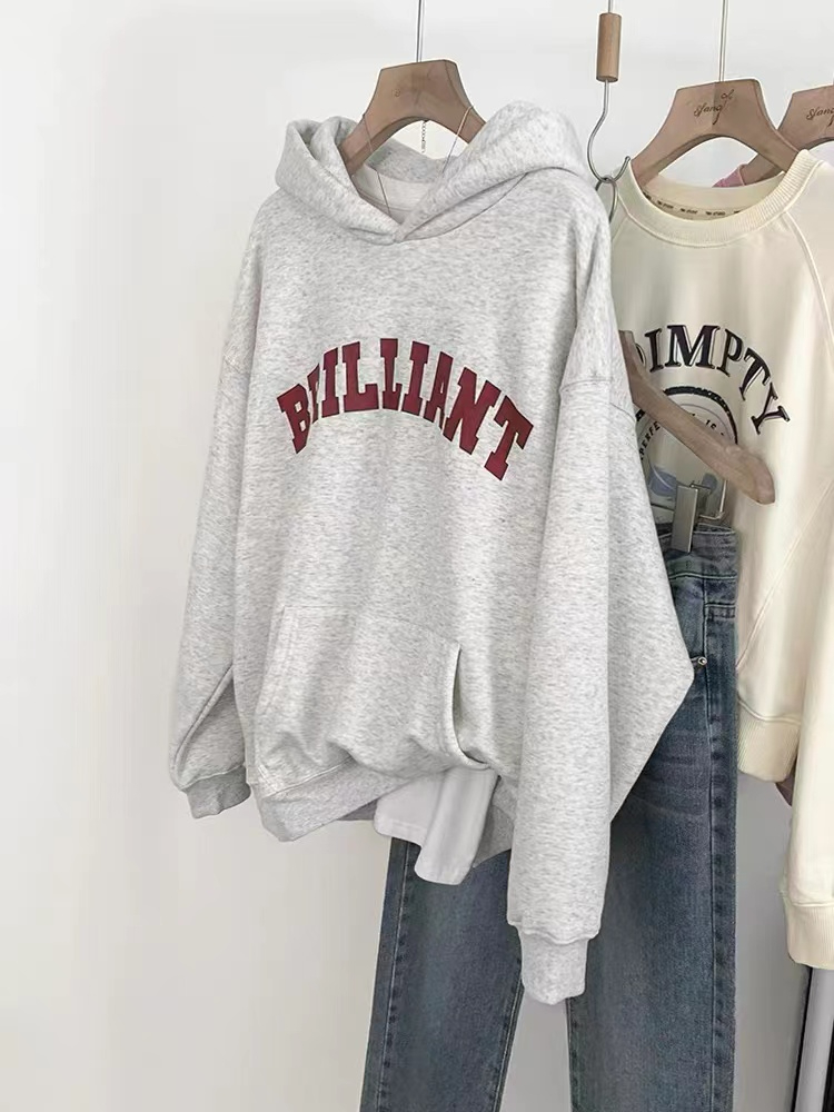 灰色連帽衛衣女春秋款秋冬2023新款美式oversize寬鬆上衣帽衫