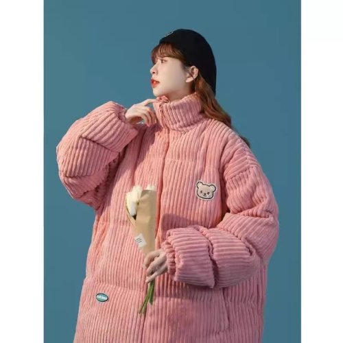 2023 new winter corduroy mid-length cotton-padded clothes for students small Korean version loose slimming ins trend