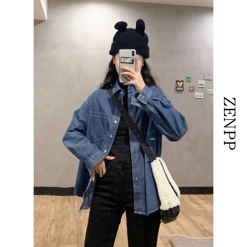 牛仔襯衫女秋冬設計感小眾疊穿上衣襯衣高級感外套2023年新款女裝
