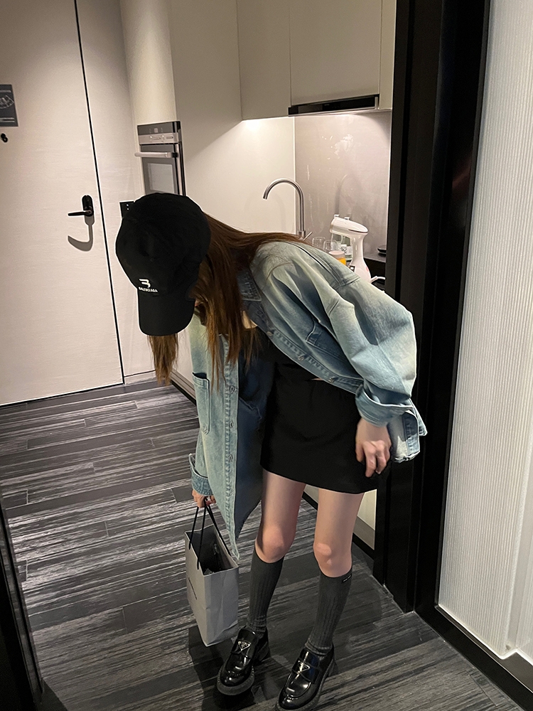 OPENING自製 牛仔外套女2023新款設計感小眾襯衫小個子春秋寬鬆薄