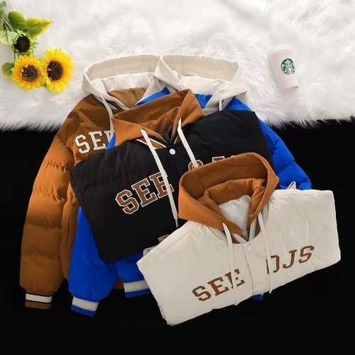 2023 new fake two-piece cotton-padded jackets, men's and women's teenagers' winter high school students' trendy hooded cotton-padded jackets