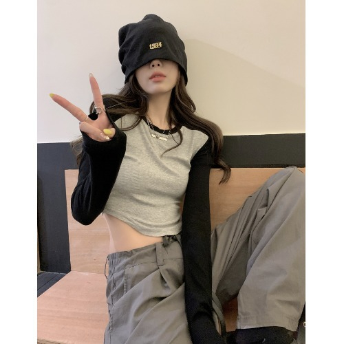 美式不規則短款T恤女裝秋季新款辣妹長袖修身上衣