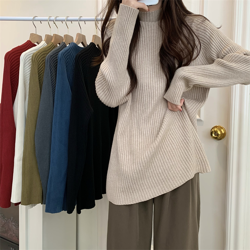Actual shot of the new version of Korean style lazy style loose long knitted sweater