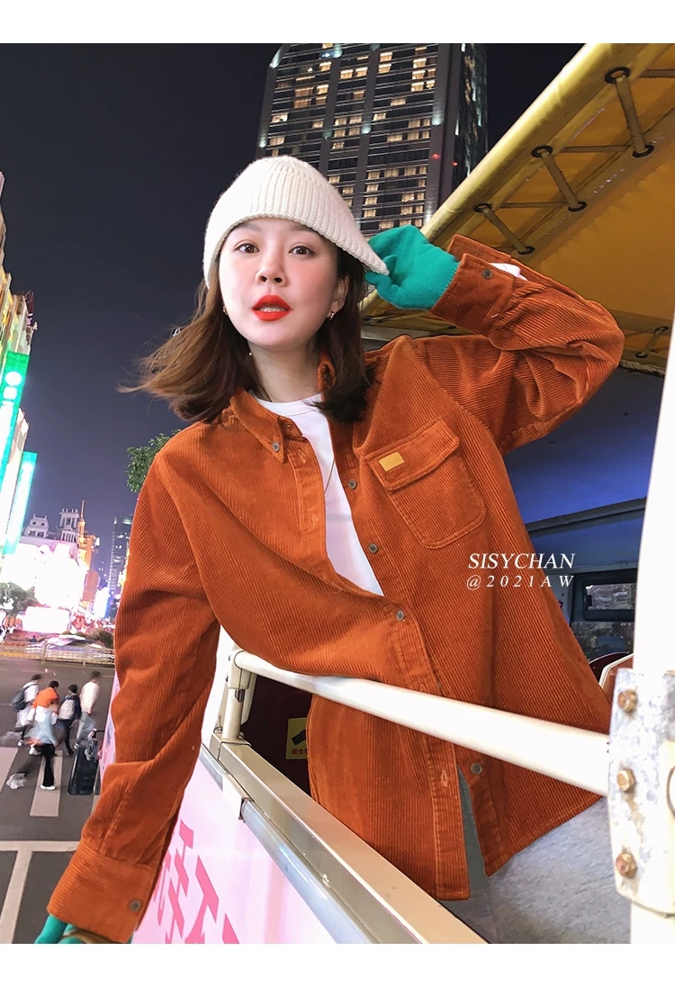 Corduroy shirt for women 2023 new early spring and autumn outer shirt design niche French chic top