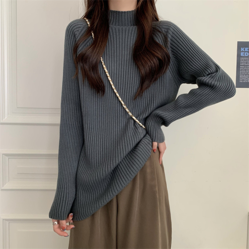 Actual shot of the new version of Korean style lazy style loose long knitted sweater