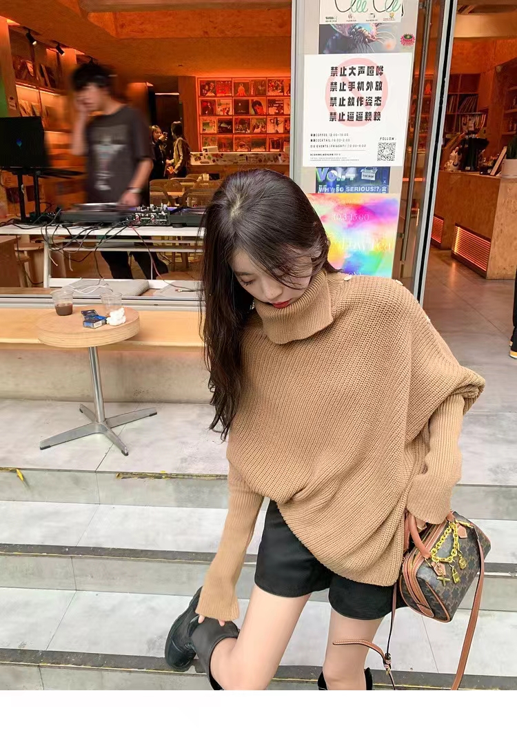 不規則高領毛衣女秋冬顯瘦高級感軟糯加厚上衣韓系慵懶風