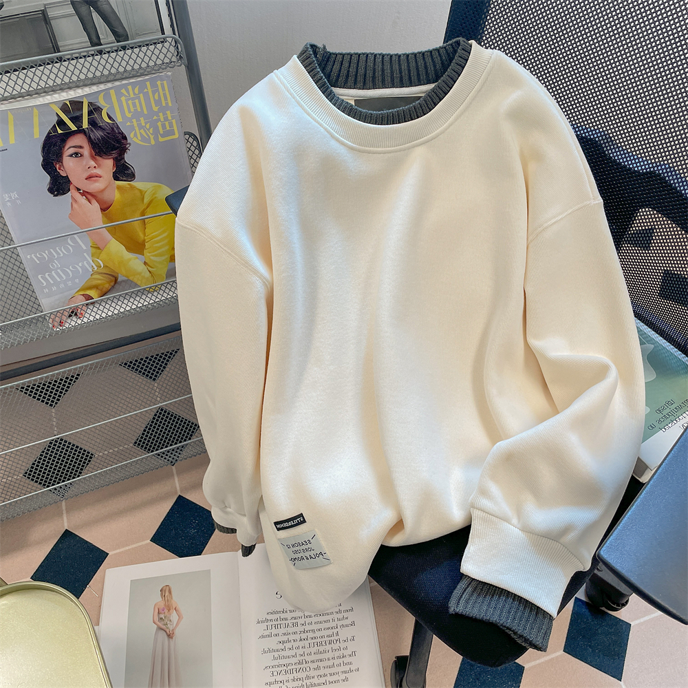 華棉複合嬰兒絨 後領包邊奶系假兩件衛衣男女秋冬加絨
