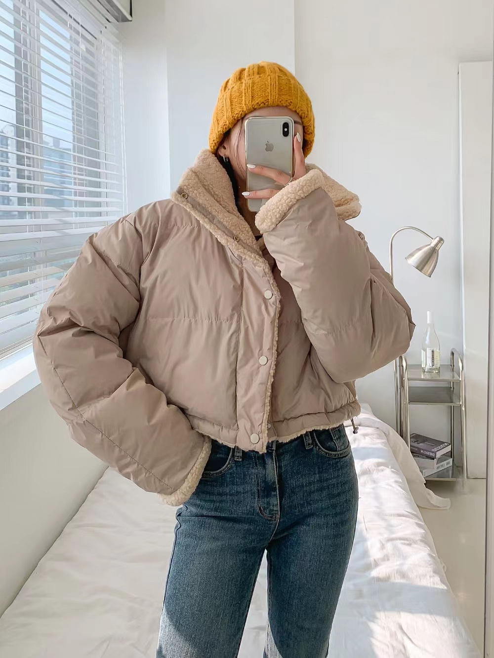 Korean chic loose lapel, thickened and warm reversible short cotton-padded jacket