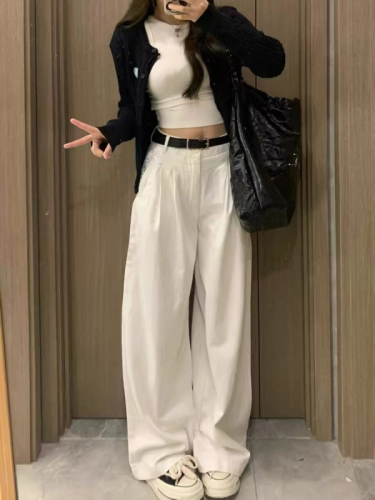 High-waisted loose wide-leg jeans niche slimming drape trousers straight-leg floor-length trousers