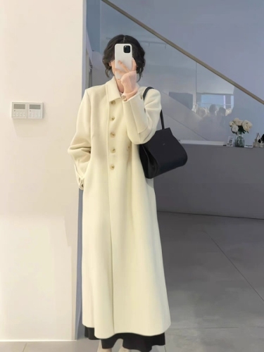 !  Temperament woolen coat for women spring and autumn new style French high-end knee-length mid-length woolen coat