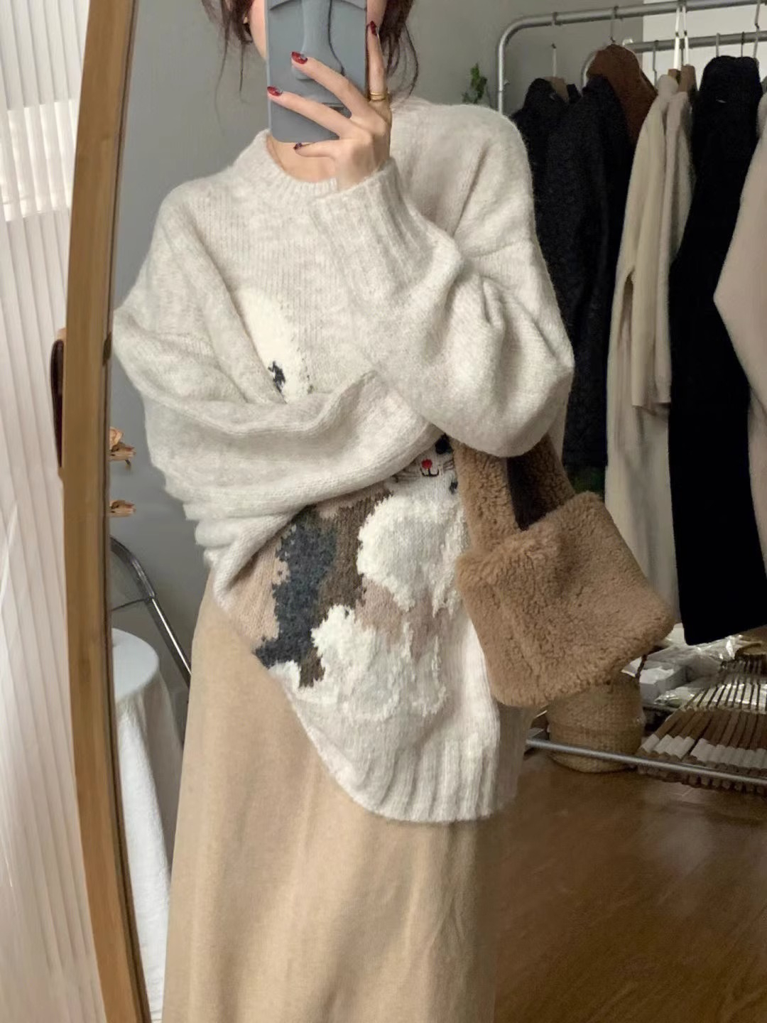 慵懶毛衣女貓咪卡通刺繡溫柔風小個子針織衫上衣
