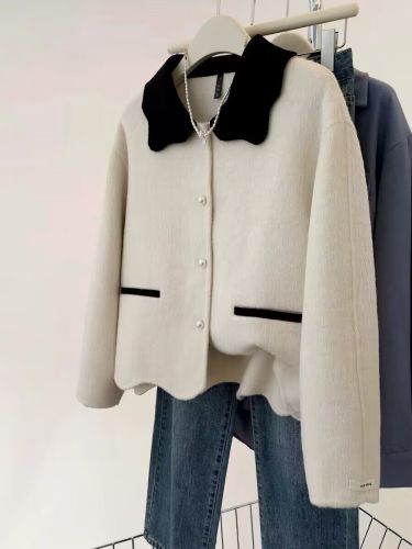 Xiaoxiangfeng doll collar double-sided cashmere coat woolen coat women's autumn and winter thickened short top for small people