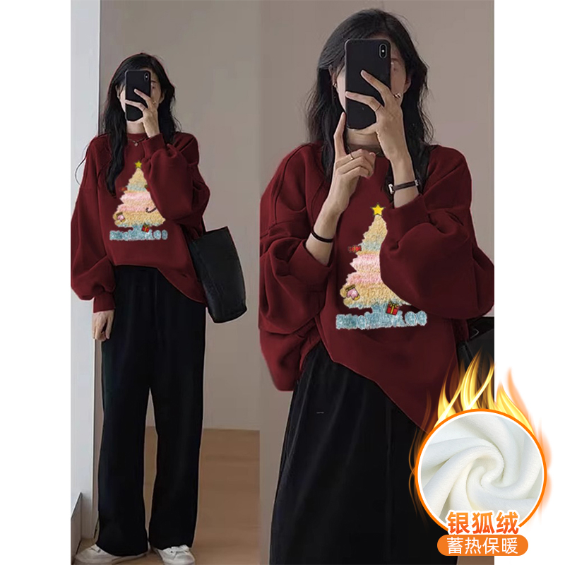 華棉複合銀狐絨 秋冬新款圓領衛衣女