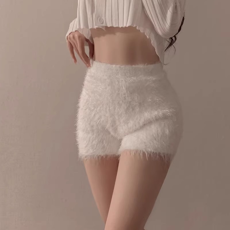 水貂絨仿貂絨60%聚酯纖維30%氨綸10%秋冬針織高腰打底短褲女