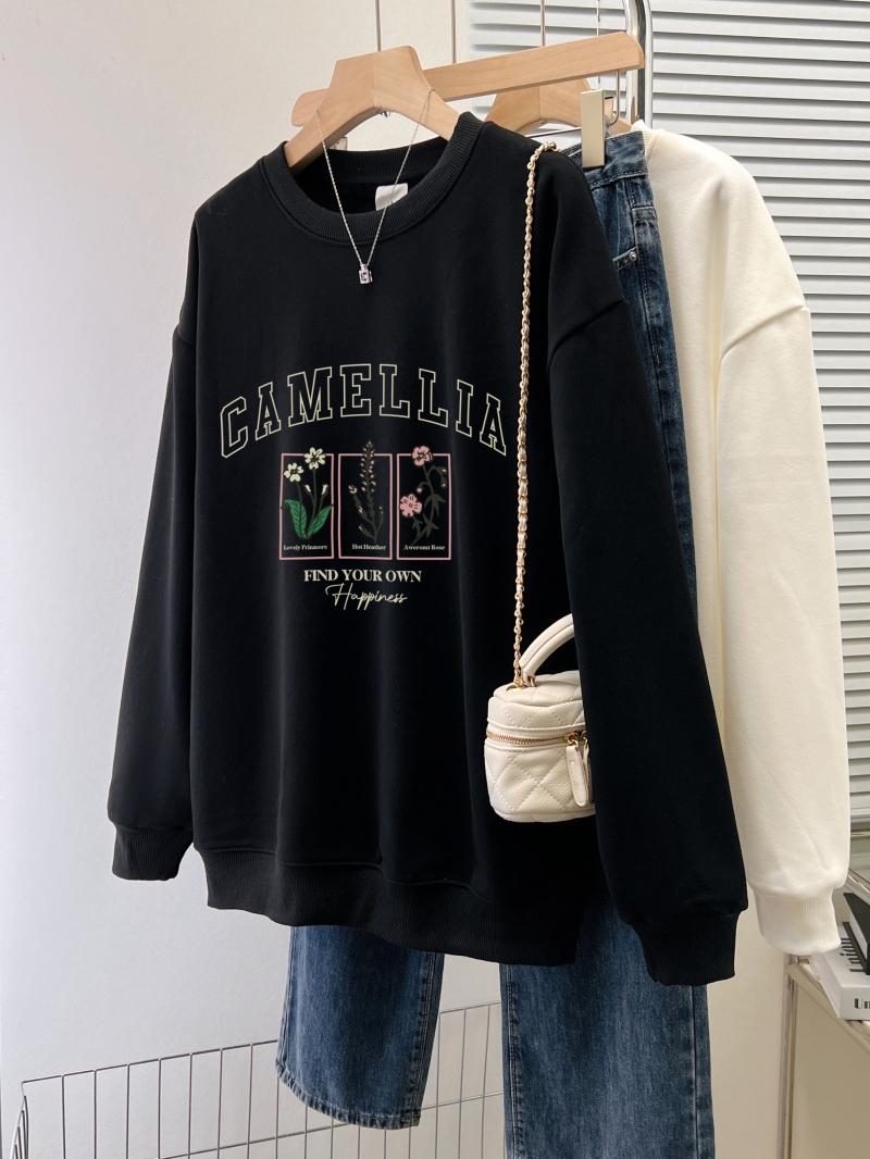 Real shot Chinese cotton plus velvet 410g/thin 310g autumn and winter sweatshirt women's print