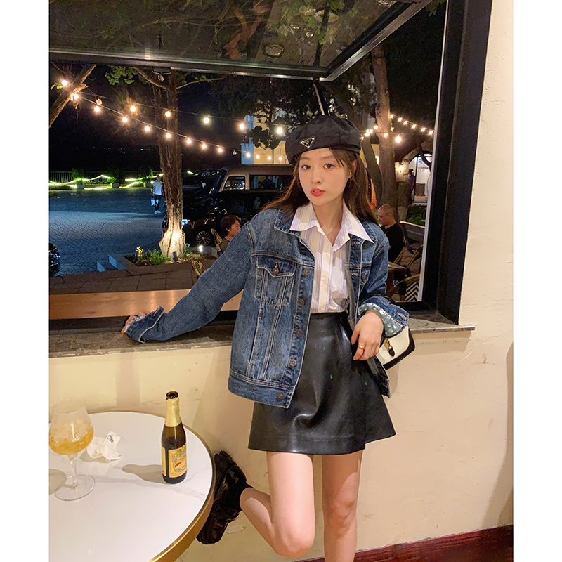 於momo 2023早秋新款美式復古牛仔外套女寬鬆百搭小個子夾克上衣
