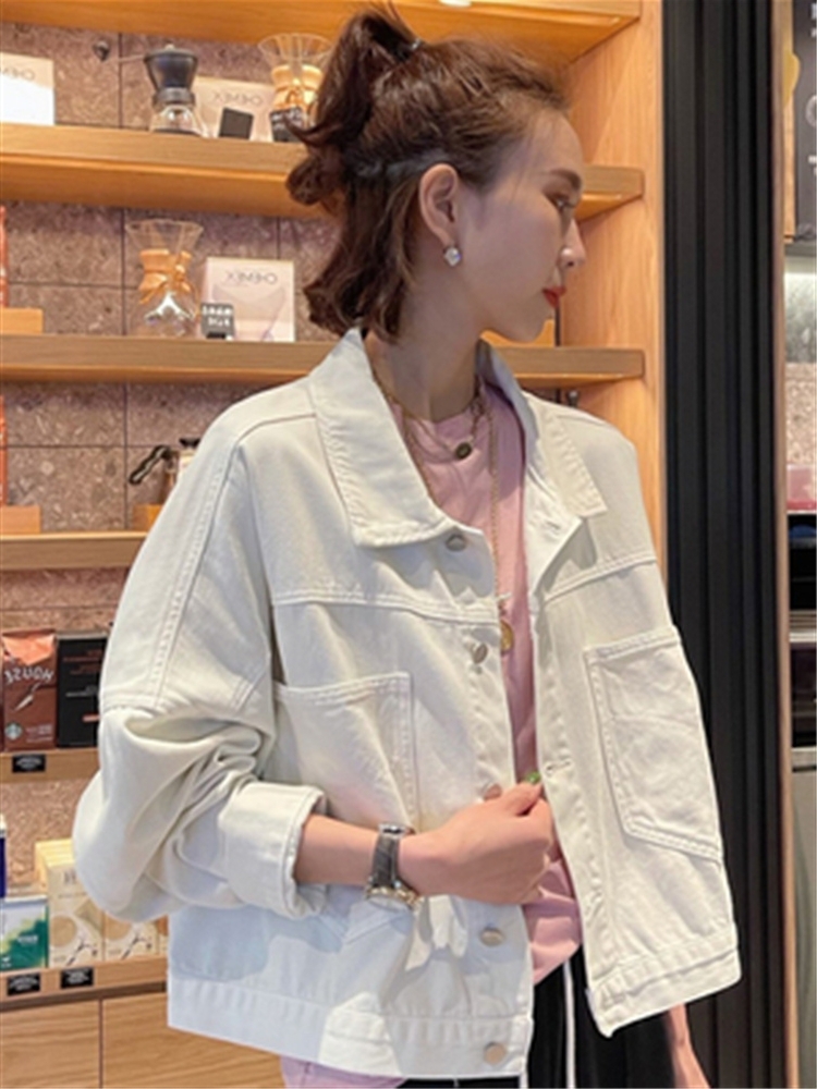 春秋韓系休閒寬鬆綠色牛仔外套女2023年新款時尚洋氣百搭短款上衣