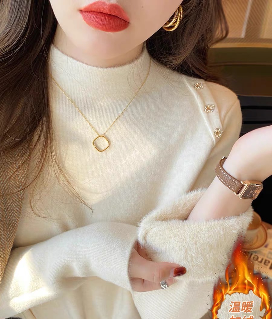 加絨毛衣打底衫女秋冬2023新款洋氣內搭設計感小眾加厚一體絨上衣