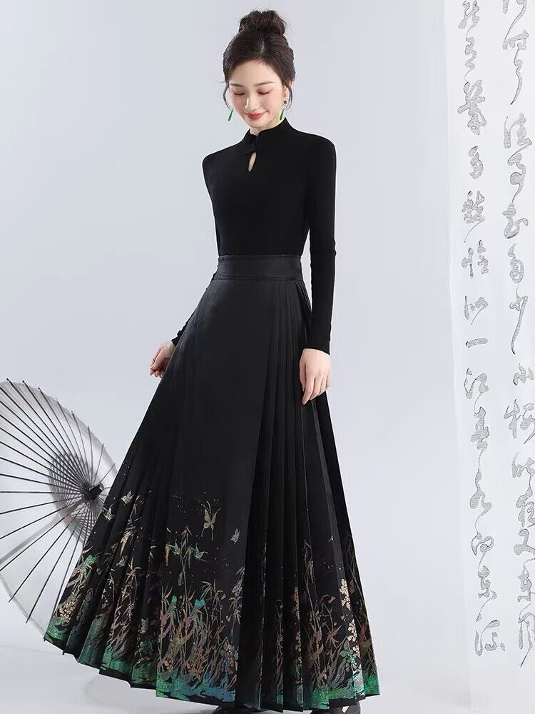 無衣飲羽竹影螺鈿燒箔馬面裙織金妝花秋冬日常織錦緞中式新品