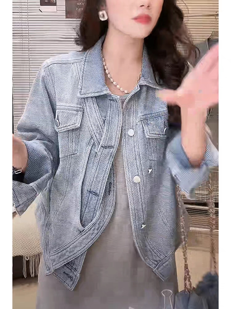 歐貨設計感不規則氣質開衫牛仔外套女2023秋季新款颯氣出街上衣潮