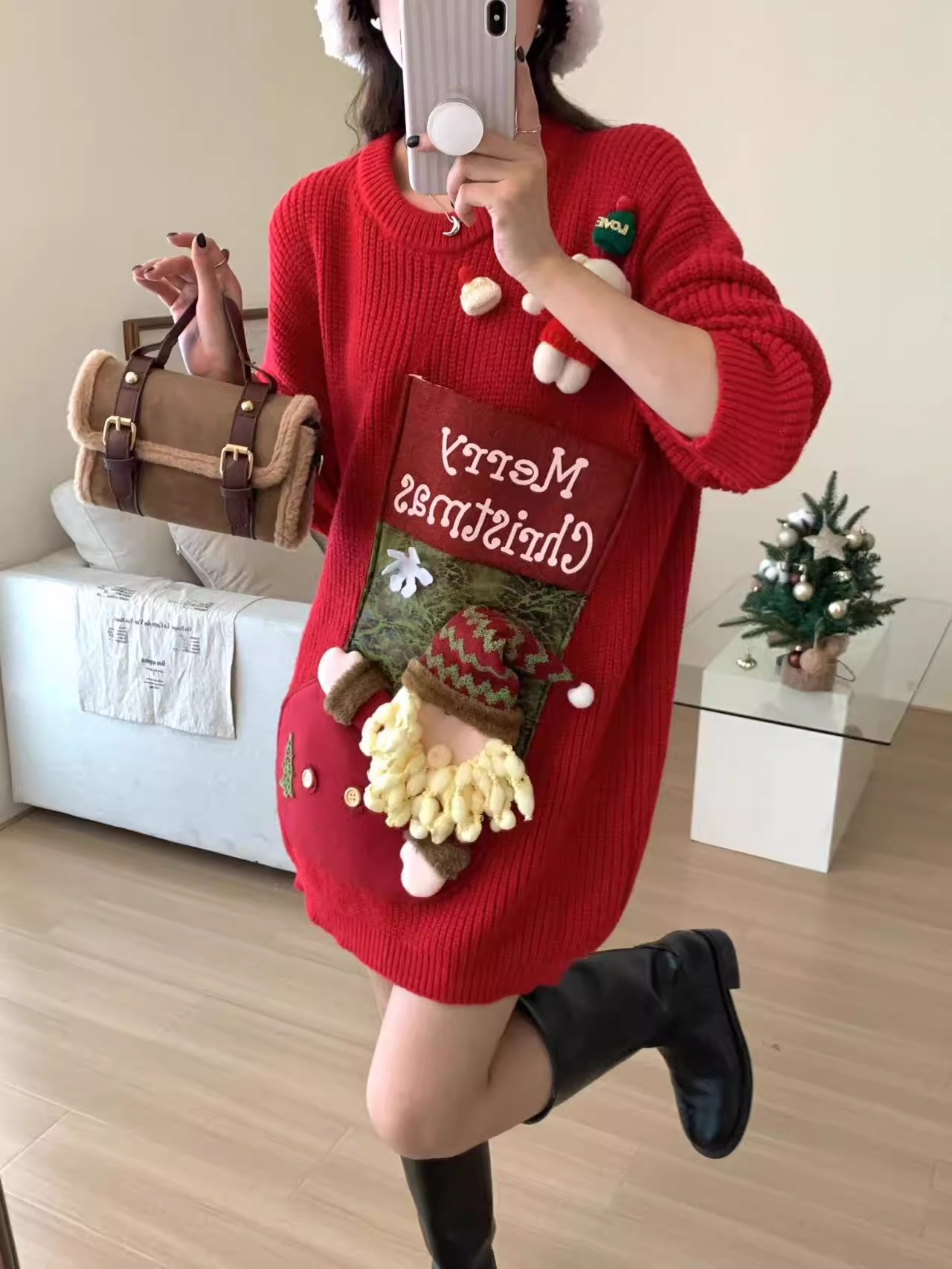 聖誕節毛衣女秋冬季針織衫慵懶風百搭寬鬆洋氣潮流減齡圓領外穿潮