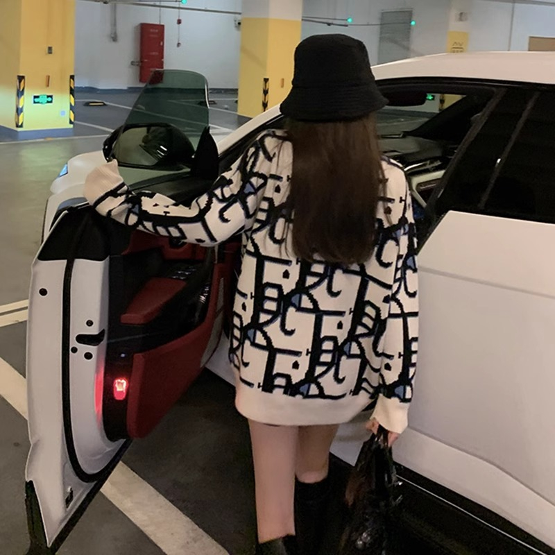 提花內搭毛衣女秋冬2023新款寬鬆針織衫慵懶風軟糯套頭打底衫上衣