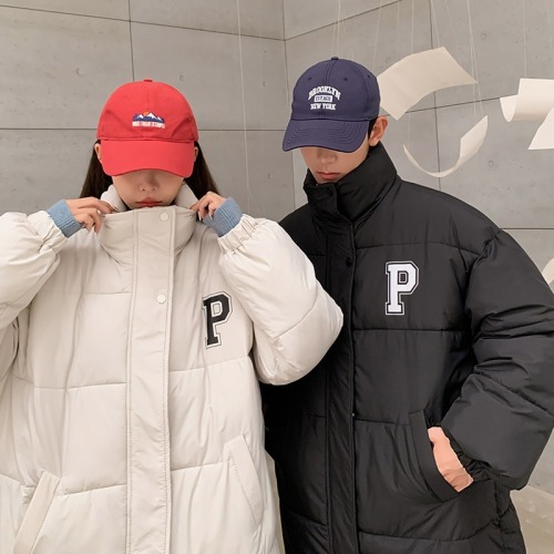 Couple's new winter style thickened letters cotton coat women's loose Korean style bread coat cotton coat