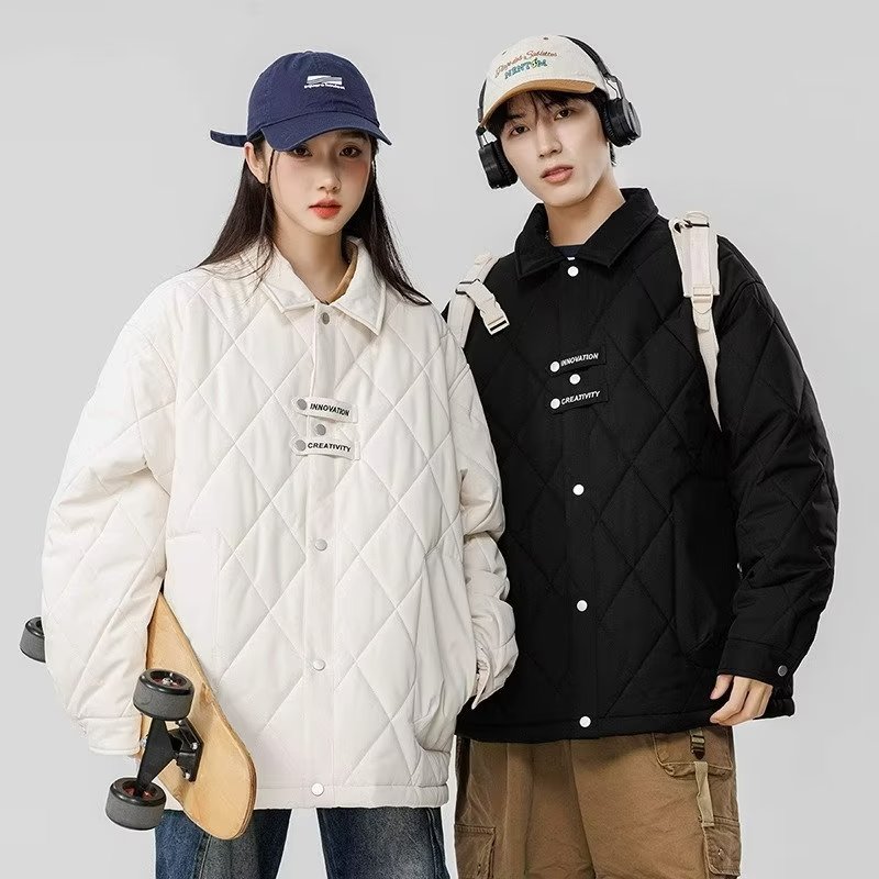 Trendy brand autumn and winter new diamond-shaped cotton coats for men and women, American loose cotton coats for couples, autumn and winter versatile cotton jackets