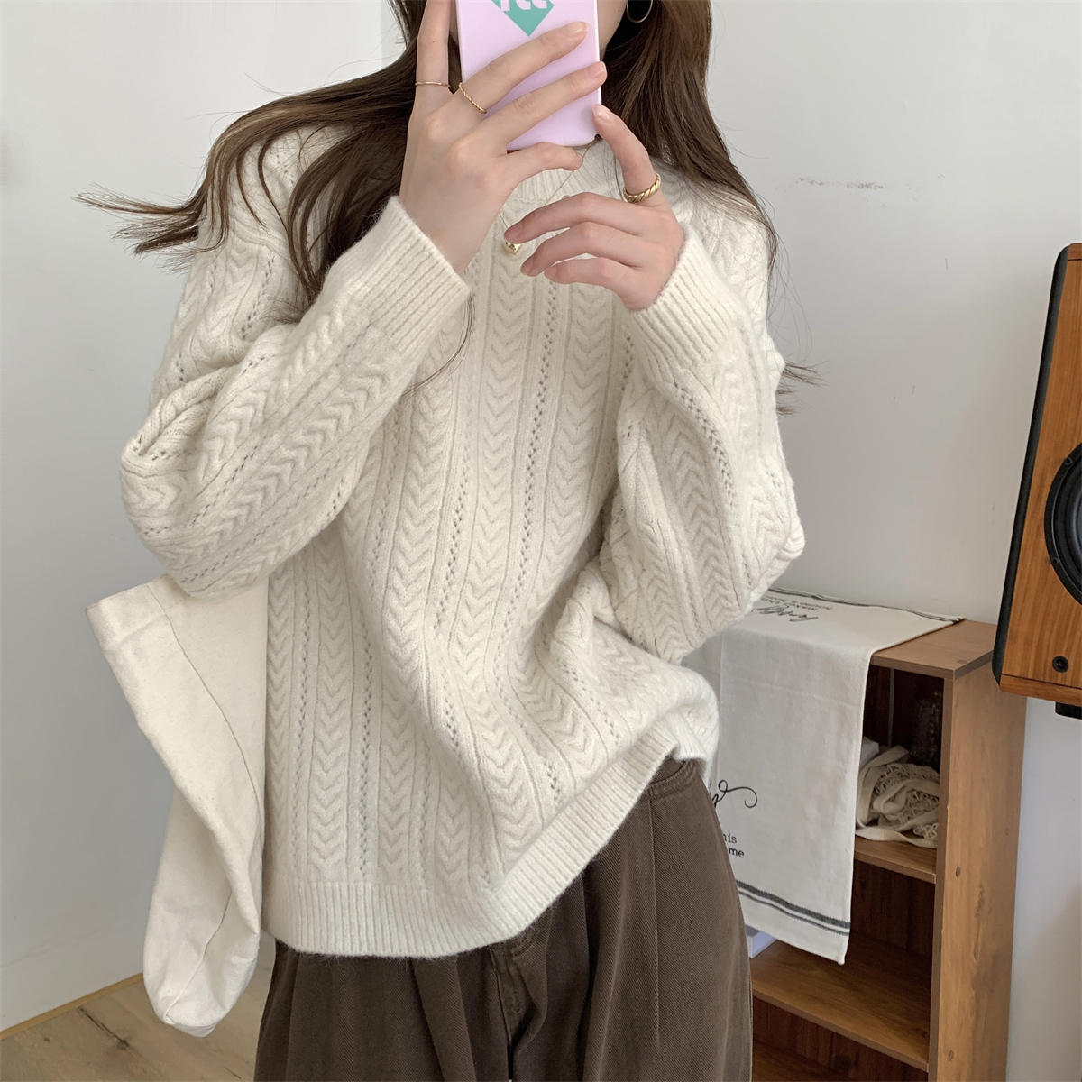 實拍 秋冬韓版圓領寬鬆慵懶百搭北極絨內搭套頭針織毛衣女