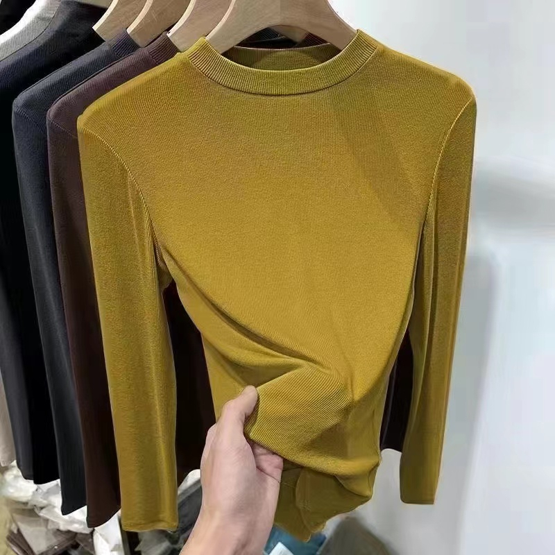半高領小立領打底衫t恤女秋冬百搭純色長袖修身內搭洋氣上衣