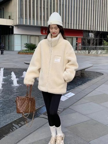 Velvet and thickened sherpa sweatshirt for women 2023 new winter design student Korean style loose jacket ins trend